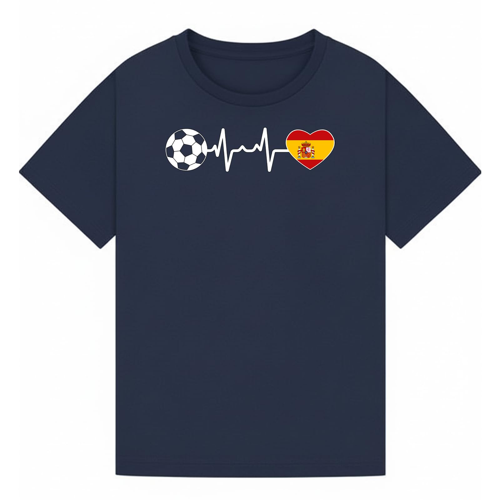 Soccer Spain Heartbeat Mens Graphic T-Shirt Football Fan Tee for Men Retro Novelty Sports Apparel Navy S