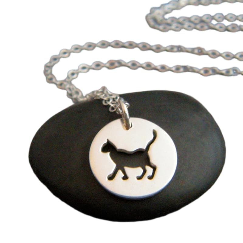 Collar de gato de plata de ley con colgante recortado para amantes de los felinos