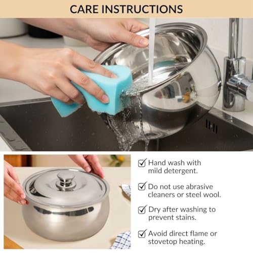 Image of Nestasia Stainless Steel Insulated Casserole with Lid (3000 ml) - 100% Food Safe Steel Roti Hot Case with Self Locking Lid - Insulated Thermal Serveware | Rust Resistant & BPA - Free