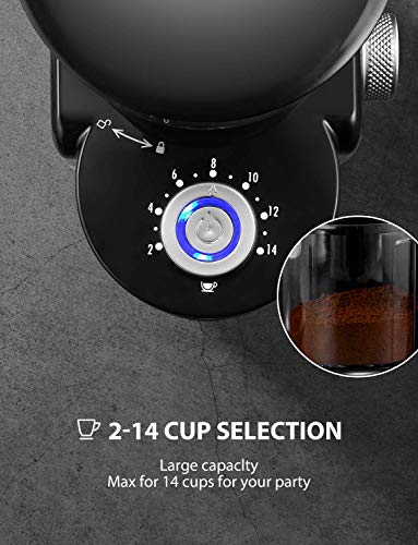 Burr Coffee Grinder, Large Hopper Electric Burr Mill with 18 Grinding Options for 2-14 Cups, Automatic Burr Grinder for Drip, Percolator, French Press, American, Italian Coffee Makers, TIBEK