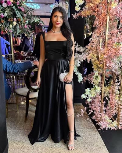 Floor Length Satin Bridesmaid Dresses 2025 Women's Square Neck Formal Gowns with Slit Evening Dress Long LL-M0682