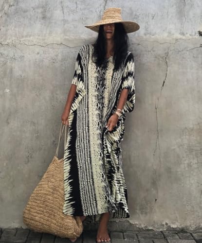 Stylish Women's Printed Beach Kaftan Dress, Short Sleeve, Plus Size Bathing Suit Cover Ups2