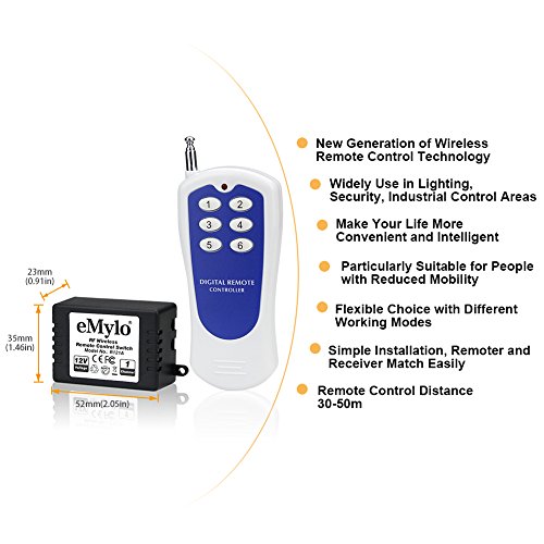 eMylo DC 12V 6X 1 Channel Wireless Relay RF Relay Wireless Remote Control Switch 433Mhz Transmitter with Receiver