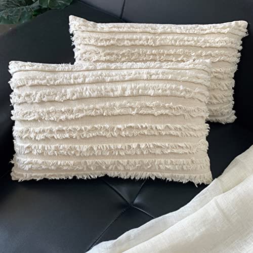 Image of mosey Rectangle Cushion Covers 12x18 Set of 2 | 100% Cotton Rectangular Shape Cushion Covers 12 inch x 18 inch for Sofa, Bed Neutral
