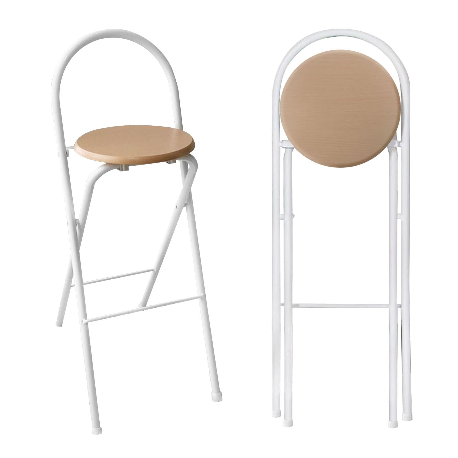 1pcs Tabouret De Bar Pliant Rond avec Dossier 60/65/70/75cm Chaises Hautes Portable Chaise De Bar Adulte Stable Et Résistante Pas D'assemblage Nécessaire Pour Intérieur Et Extérieur(Natural,65cm)