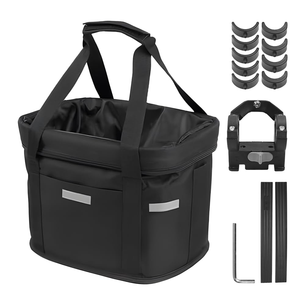 Fahrradkorb Vorne, 600D Faltbar Abnehmbare Hundekorb Fahrrad Vorne mit Schnellmontage Halterung＆Aluminiumrahmen, Fahrrad Lenkerkorb für Haustiere, Kleiner Hunde, Picknick, Einkaufen
