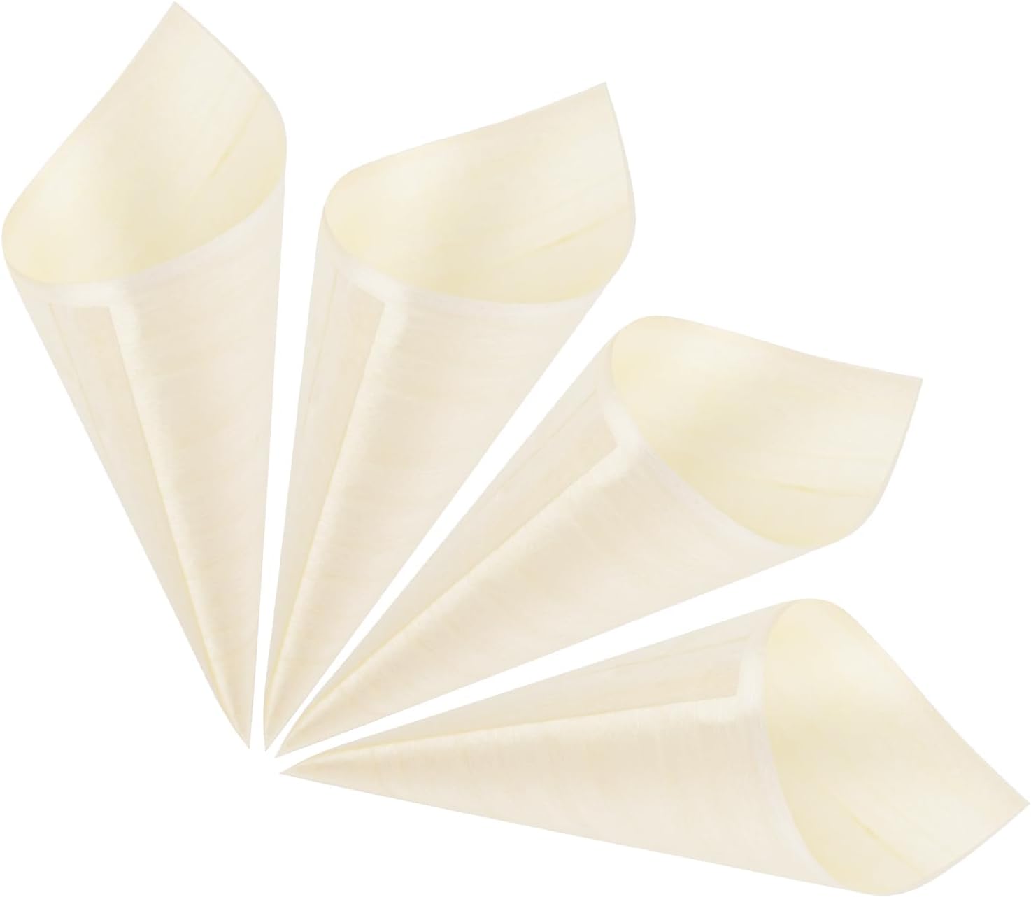 AUEAR, 100 PCS 5" x 2" Small Size Disposable Pine Wood Cones Wooden Holders Bamboo Charcuterie Organizer for Appetizers Finger Foods Home Parties Catering Events