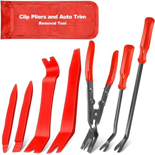 Lot de 7 pinces à clip et extracteur de fixation, kit de réparation de rivets de garniture de voiture avec sac de rangement pour panneau de porte automobile,...
