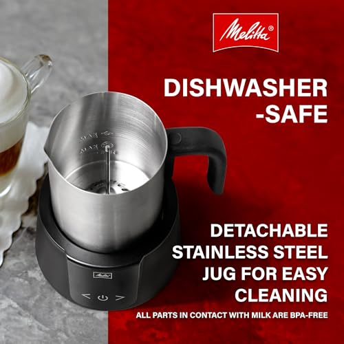 Image of Melitta Montalatte Milk Frother with Chocolate Blending Disk | Hot & Cold Nano Foam, Vegan Milk Warmer, Velvet Hot Chocolate Maker, Stainless Steel Steamer, Unique Chocolate Blending Disk