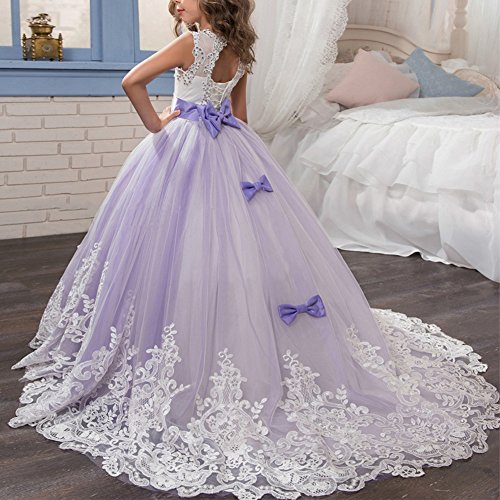 Girls Flower Lace Princess Communion Tulle Dress Long Pageant Gown Floor Length Prom Wedding Evening Formal Party3
