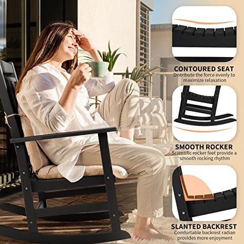 Patio Rocking Chairs Set Of 4,Poly Lumber Rocker,All Weather Rocking Chair Outdoor,High Back Porch Rocker,Wide Plastic Rocking Chair For Adult,360Lbs #TOP5