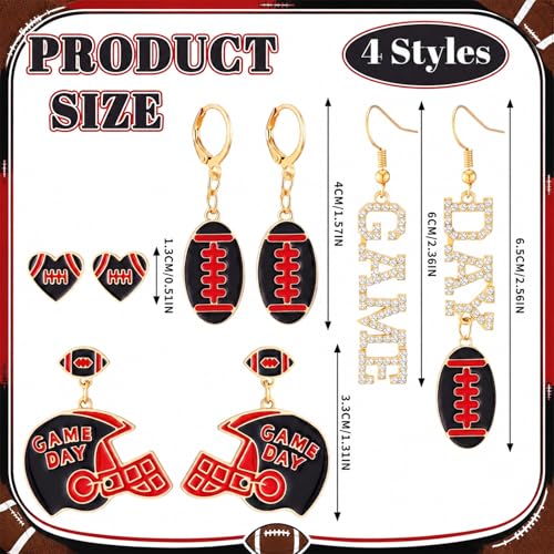 Image of Liliaafar 4 Pairs Game Day Football Earrings for Women | Football Mom Sports Game Day Charm Accessories for Outfits Shirts Set Fall Sport Jewelry Cute Sport Stud Football Sport Fans
