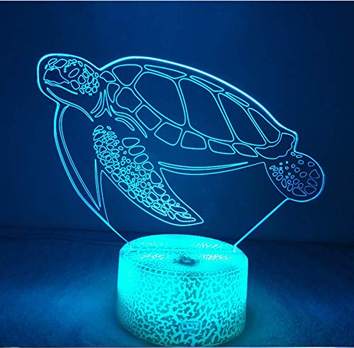 HPBN8 Ltd 3D Ilusión Optica Tortugas Marinas Luz Nocturna 7 Colores Cambio De Botón Táctil USB De Suministro De Energía LED Lámpara De Mesa Lámpara Regalo De Cumpleaños Navidad