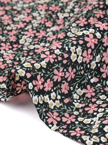 Image of Allegra K Women's Floral Dresses Square Neck Puff Short Sleeves Tiered Ruffled Hem Dress X-Small Black