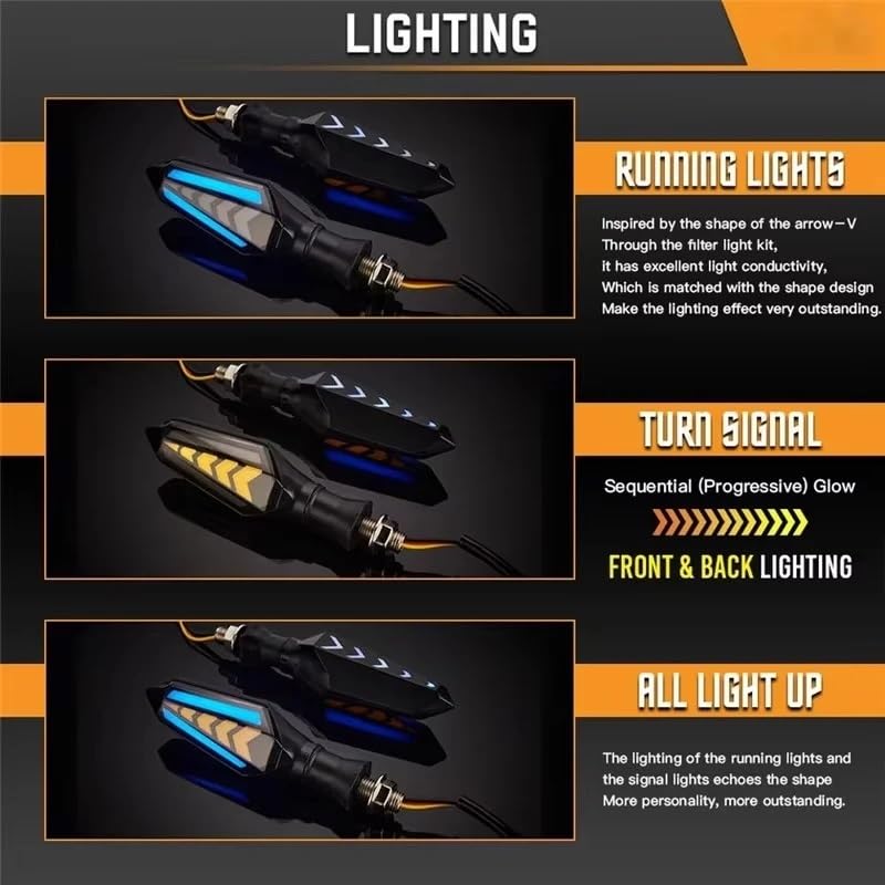 Faro Posteriore Stop Running Indicatori di direzione a LED per motociclette DRL Frecce sequenziali scorrevoli 12V 10mm Luci lampeggianti