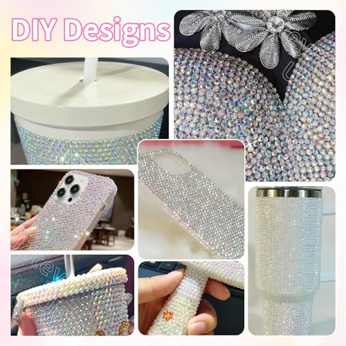 Image of 16000 Pcs Resin Clear Rhinestones for Crafting, Flatback Transparent Gems Jelly Rhinestones, Mixed Sizes Bedazzling Crystal with Pickup Tool for DIY Crafts Clothing Tumblers Mugs Shoes Fabric