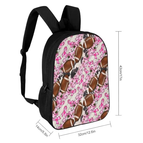 OBLUE Breast Cancer Awareness Pink Ribbon Football Backpack 17 Inch Shoulders Daypack Simple Leisure Travel Bag2