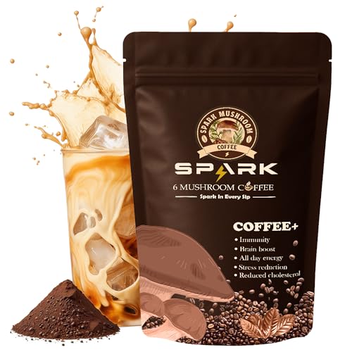 Spark Instant Organic Mushroom Coffee USDA - 35 Servings & 210g/7.4oz - 6 Adaptogenic Mushrooms - Instant Coffee for Focus, Immunity & Digest - Cafe De Hongos - Reishi, Cordyceps, Lion's Mane & More