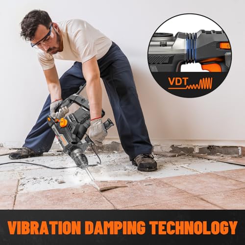 RH15A 1-9/16'' SDS-Plus Rotary Hammer Drill, 12.5Amp Heavy Duty Rotary Hammer with 4 Functions, Safety Clutch, Vibration Control, Corded Demolition Hammer for Concrete, Drill Bits and Chisels Included - Image 6