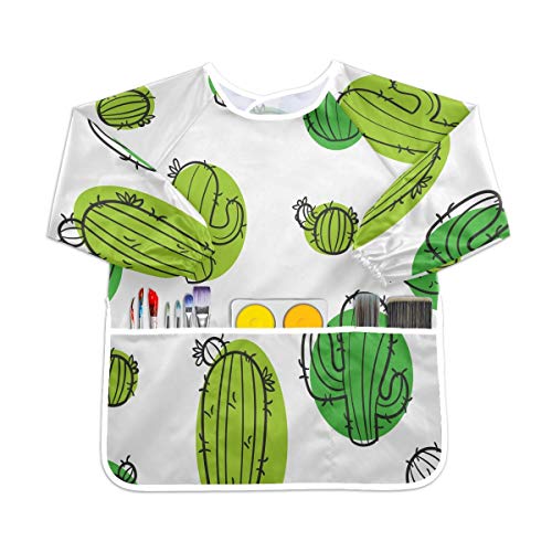 抽象サボテンサボテンアート幼児用キッズスモック子供用防水エプロンアートペインティングスモックよだれかけ3ポケット付き