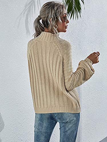 Image of Upopby Women's Fall Winter Mock Neck Sweaters for Women Trendy Lantern Sleeve Knitted Pullover Sweater Jumper Tops
