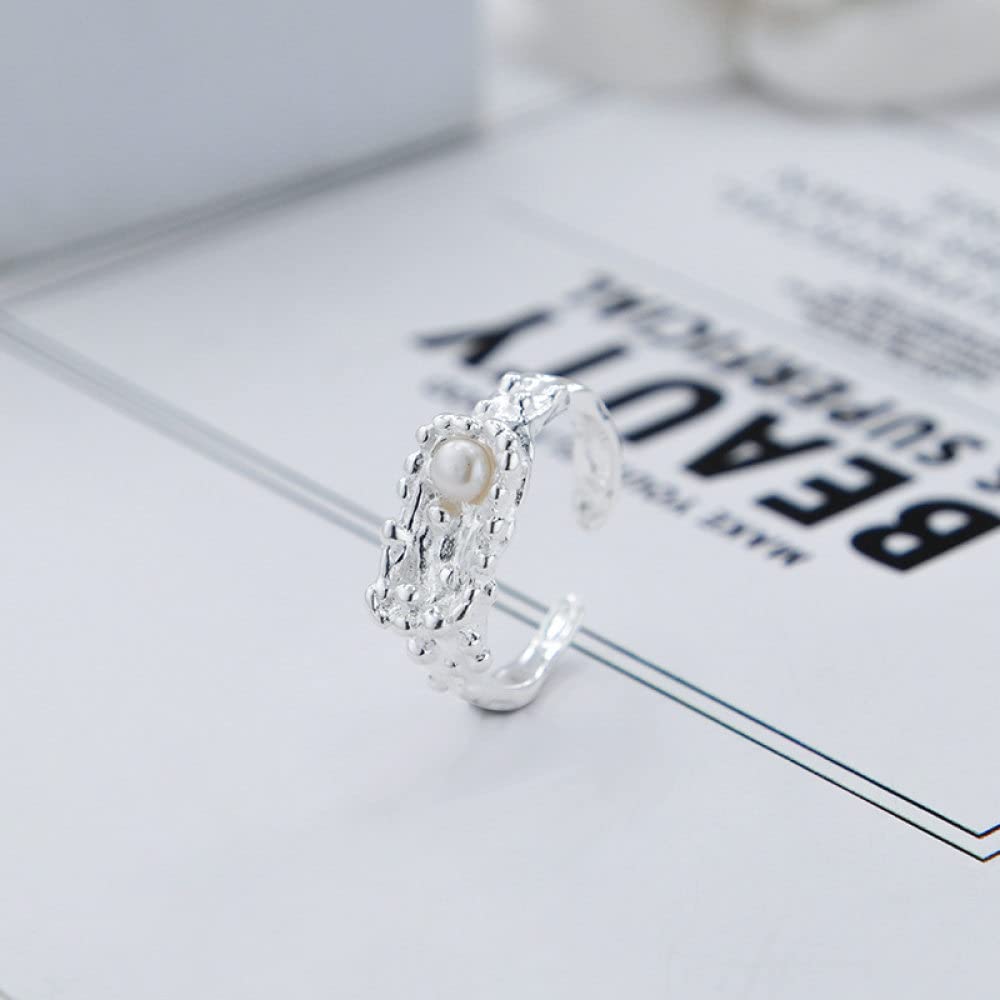 Verstellbarer Ring, S925 Sterling Silber Perle Lava Ring Verstellbare Ringe Unregelmäßigkeit Offener Ring Silber Daumenring Ewigkeitsring Hochzeit Charme Schmuck Geschenke Für Männer Mädchen Damen