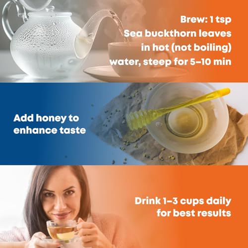 Image of Biosash Sea Buckthorn Dry Leaves 50g*2 | 100% Natural Herbal Tea Leaves for Wellness | Caffeine-Free Seabuckthorn Dry Leaf | Rich in Antioxidants & Nutrients | Herbal Infusion for Sugar management | 100 GM