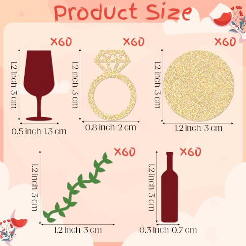 Image of BeYumi Wine Bachelorette Table Confetti - 300Pcs Vino Before Vows Confetti | Wine Glass Glitter Dots Diamond Ring Leaf Confetti Paper Decor Bridal Shower Wedding Engagement Party Decoration Supplies