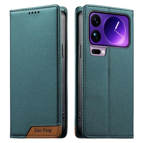Étui portefeuille Xiaomi 17 vert clapet aimanté en cuir de qualité