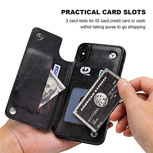 Iphone Xs Max Wallet Case With Card Holder,Ot Onetop Premium Pu Leather Kickstand Card Slots Case,Double Magnetic Clasp And Durable Shockproof Cover 6.5 Inch(Black) #TOP3
