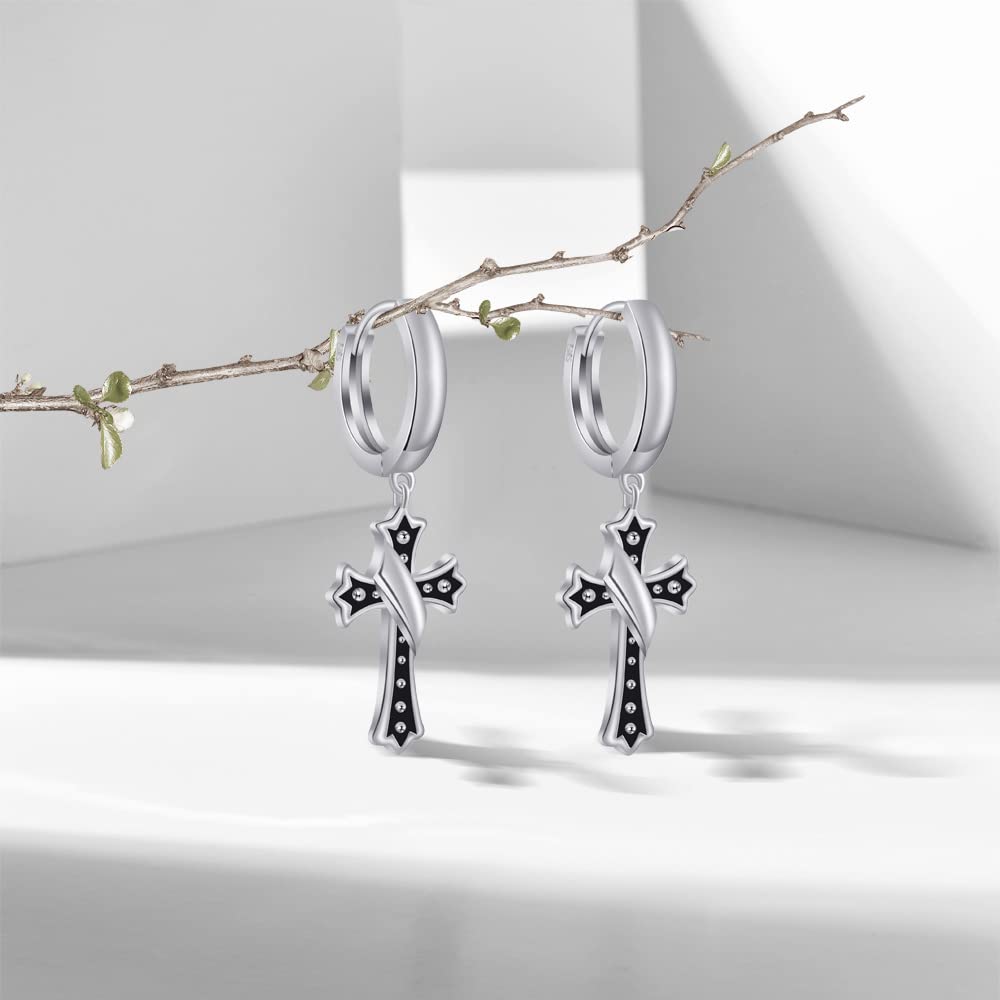 Orecchini Cerchio da Uomo con Neri Con Pendente a Croce Unisex Orecchini Pendenti per Regalo di Compleanno Delicati Gioielli
