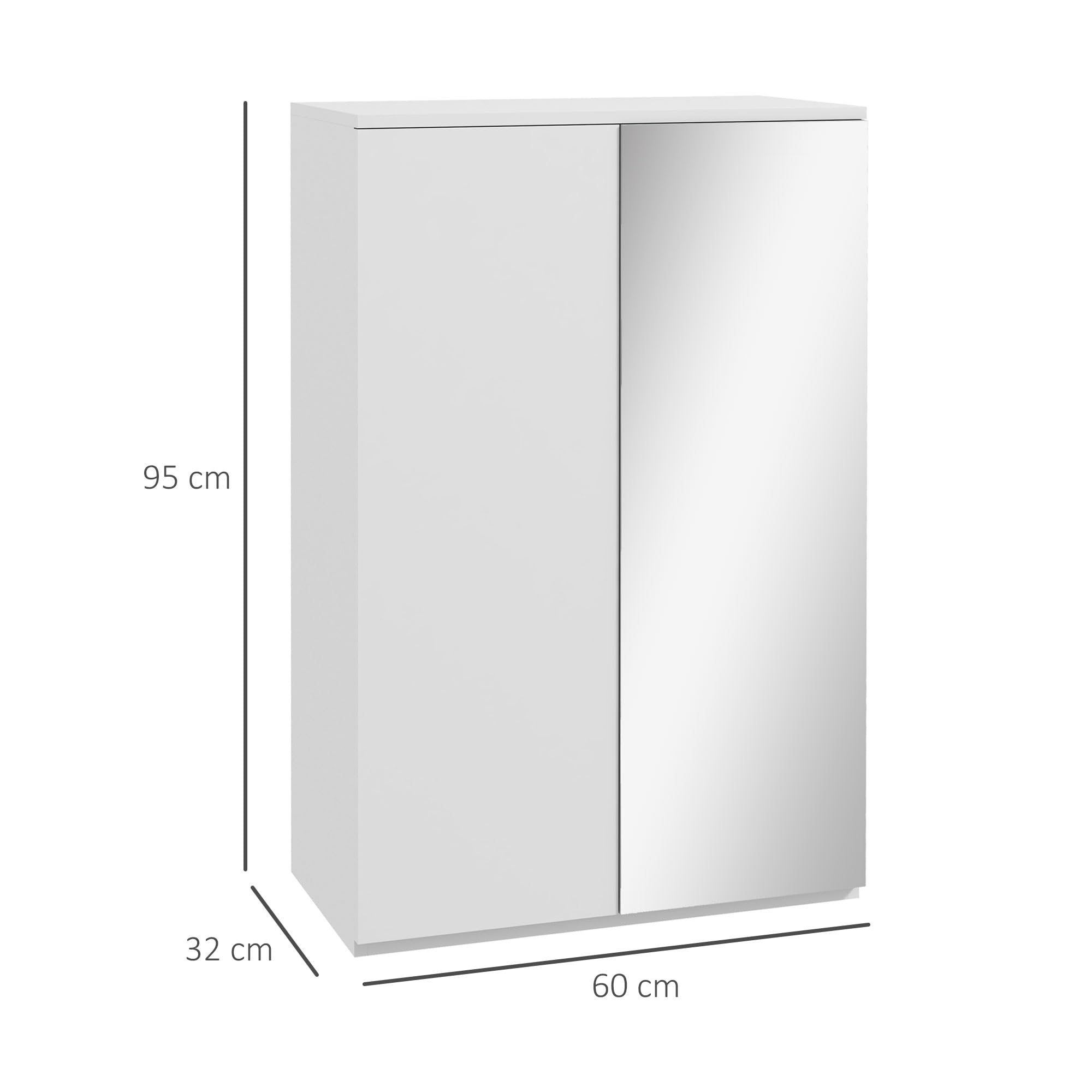 HOMCOM Mueble Zapatero con Espejo Armario Zapatero 60x32x95 cm Blanco | 18 Pares de Zapatos, 5 Estantes Ajustables, para Recibidor