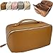UPGRADED Large Capacity Travel Cosmetic Bag - Makeup Bag Opens Flat with Compartments for Easy Access - Leather Waterproof Portable Cosmetics Bag with Handle, Divider - Toiletry Make up Organizer Bagâ€¦