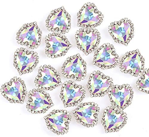 Heart Rhinestones 20pcs Sew on Rhinestones Buttons Embellishments with Diamond,14mm Heart Rhinestones Flatback,AB