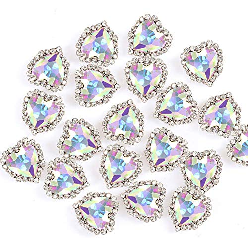 Heart Rhinestones 20Pcs Sew On Rhinestones Buttons Embellishments With Diamond,14Mm Heart Rhinestones Flatback,Ab #TOP30
