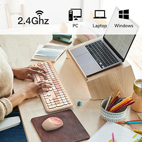 Image of MOFii Wireless Computer Keyboard and Mouse Set, Colorful Full Size Keyboard with Number Pad and Silent Mouse for PC Desktop Windows (Milk Tea)