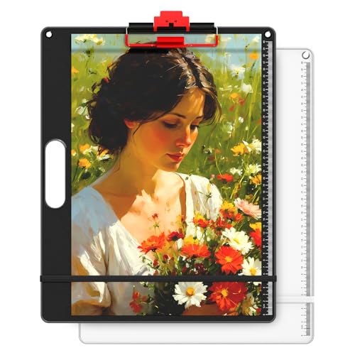 13x17 Inch Drawing Board with Handle – Aluminum Portable Sketch Board, 2-in-1 Clip, Elastic Band, Non-Slip Matte Surface, Lanyard Hole – Art Supplies for Adults & Students(Black&White-2 Pack)