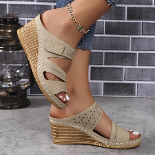 Summer Wedge Sandals for Women 2025 Trend Comfortable Open Toe Platform Wedges Sandal Crisscross Straps Slip on With Straps Hollow Out Casual Shoes Orthopedic Ortho Supportive Walking Slippers4