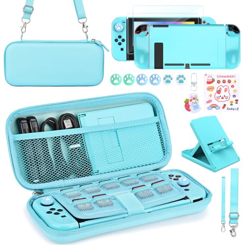 Younik Pacchetto Accessori Switch, kit Accessori 17 in 1 per Ragazze Include Custodia per Switch, Supporto Regolabile, Custodia Protettiva per Console Switch e J-Con(Blu)