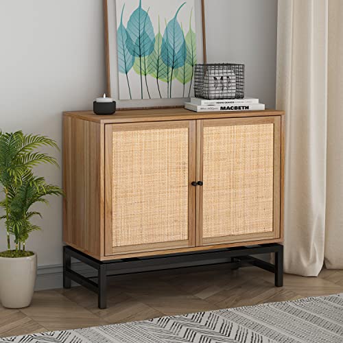 Storage Cabinet With Rattan Doors,Rattan Sideboard Buffet Cabinet With 2-Tier Shelf 3 Adjustable Holes,Kitchen Cupboard Console Table With Iron Bracket Up To 99Lbs For Dining Room,Living Room(Beige) #TOP20