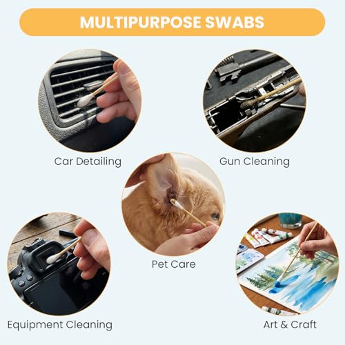 Image of 200PCS 6 Inch Cotton Swabs (Large Cotton Head) in Storage Box | Extra Long, Bamboo Handle, Soft, Lint Free, Highly Absorbent Single Tipped Applicators for Dog Care, Makeup & Home Cleaning