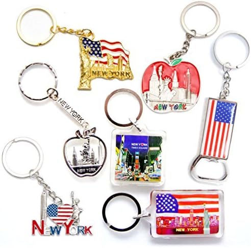New York NYC NY Keychain Metal Key Ring Bundle Souvenir Gift Set 1 - Statue of Liberty,Empire State Building & More (Type B)
