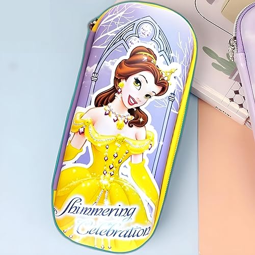 Image of EVA Large Capacity Stationery Box 3D Cartoon Pen Pencil case Multi-Compartment for School Students with Zip Closure -Best Birthday Gift for Girls, Boys & Kids (Princess (Yellow))