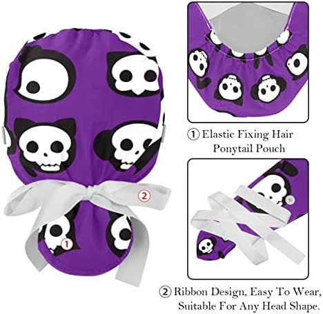 Working Cap With Buttons And Sweatband Scrub Hat Bouffant Caps With Scrunchie Winter Seasonal Tie Back Hats