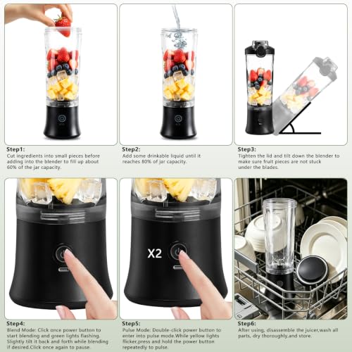 Image of CC Store Portable Blender 20 Oz with USB-C Rechargeable Design, Black | Personal blender for smoothies with leakproof travel cup,pulse mode,LED light,BPA free,cordless for gym and office