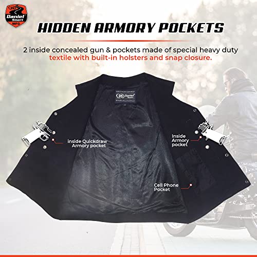 Daniel Smart Biker Vest For Men Plain Sides Motorcycle Black Denim Vest With Concealment Armory Pocket #TOP4
