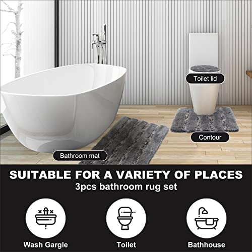 Badezimmerteppich-Set, 3-teilig, Badematte, rutschfest, flauschig, weich, Plüsch, saugfähig, Mikrofaser, Badevorleger… – Bild 7