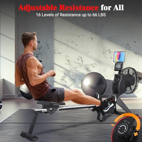 Image of Air Resistance Rower Machine with Max Resistance of 66 LBS, Durable Metal Frame Row Machine, 16 Levels of Adjustable Resistance, Rowing Machines for Home with an Ergonomicall Designed Seat