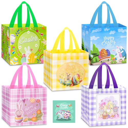 Ostertüten Tragetaschen, Dalugo 5 Stück Wiederverwendbare Ostern Taschen zum Befüllen, Non-Woven Geschenktüten Ostereiersuche Taschen für Geschenkverpackung Eiersuche Kinder Ostern Partyzubehör