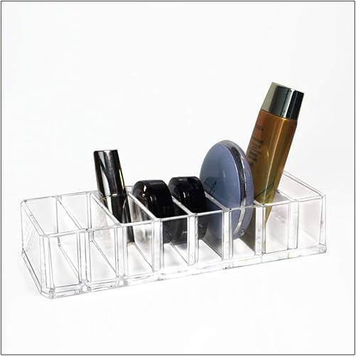Miniatura 5 de Organizador compacto de acrílico transparente con 8 ranuras, soporte organizador de maquillaje para tocador, organizador de maquillaje desmontable,